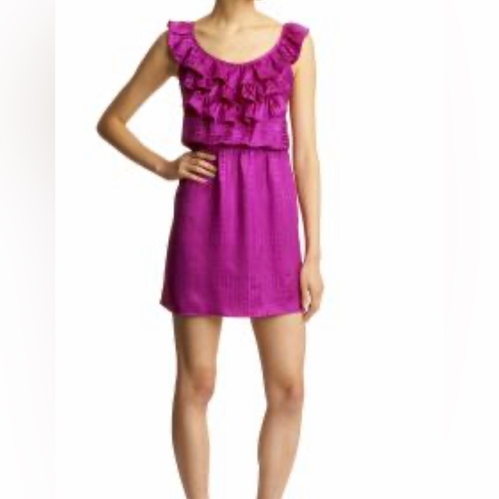 Amanda Uprichard Silk hot pink Dress Womens ruffle sleeveles revolve